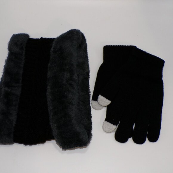 🔥HOST PICK🔥Mens Black Hat Neck Warmer Tech Gloves 4PC Winter Set - Picture 6 of 8